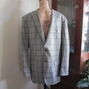 Gray Plaid Wool & Silk Single Breasted Suit Jacket Size 42L Men Lined Preppy
